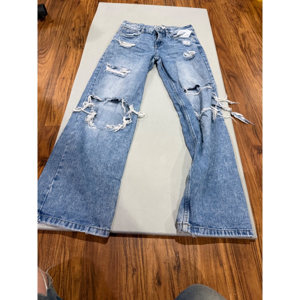 Grunge Womens Refuge Denim Skater Jeans 0 Blue Distressed Low Rise Wide Leg
